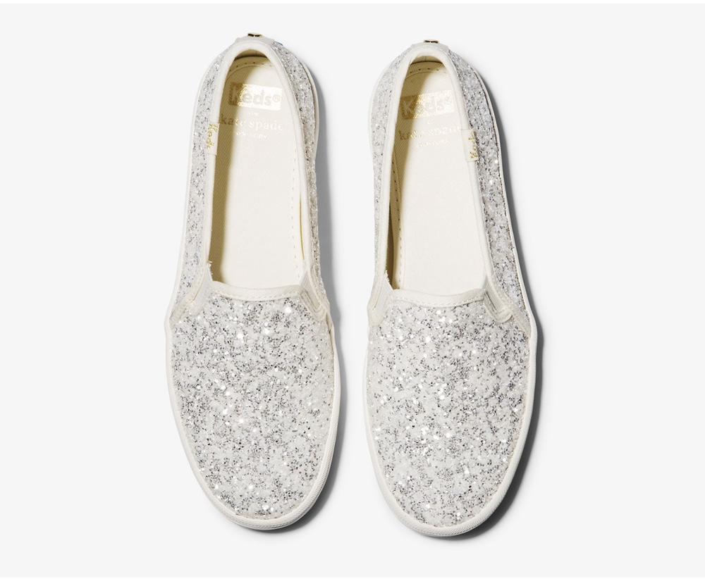 Keds Slip Ons Damen Weiß - Kate Spade New York Double Decker Glitter - KPR-537024